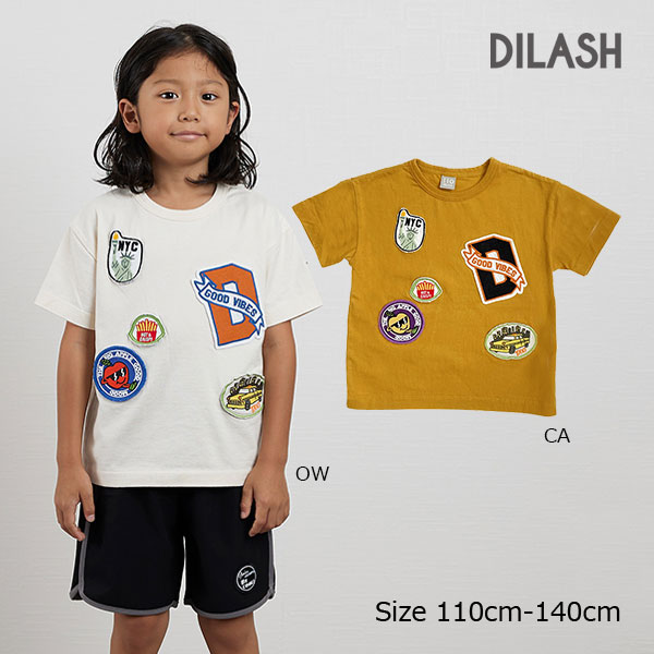 ディラッシュ DILASH カラフル 古着風 ワッペン アメリカンテイスト 半袖Tシャツ